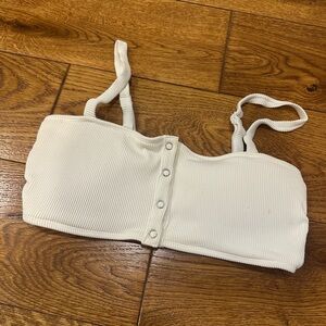 Aerie White Ribbed Button-Front Bikini Top